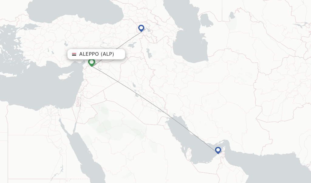 Flights from Istanbul to Aleppo route map