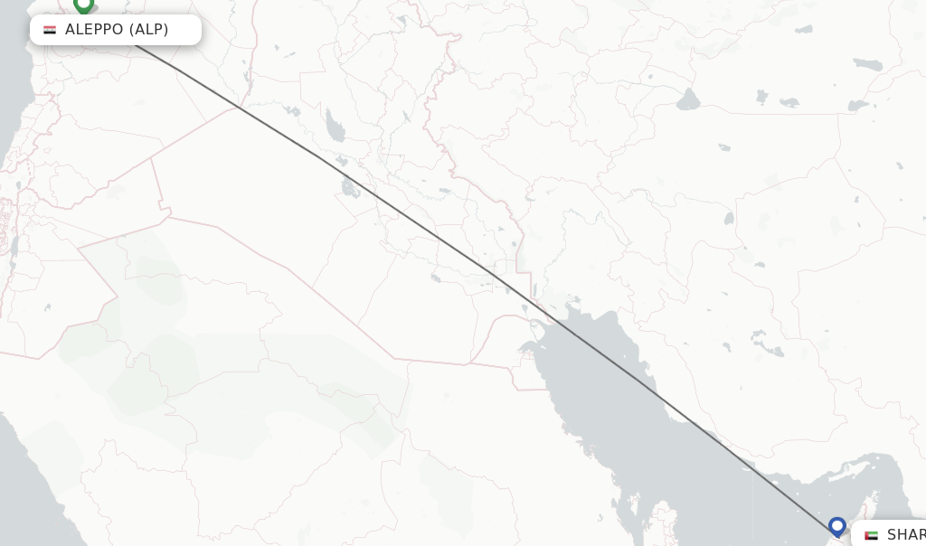 Flights from Aleppo to Sharjah route map