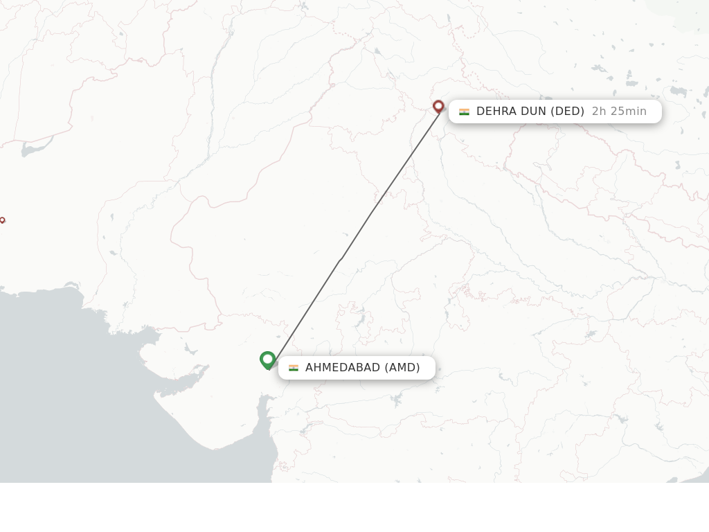 Flights from Ahmedabad to Dehra Dun route map