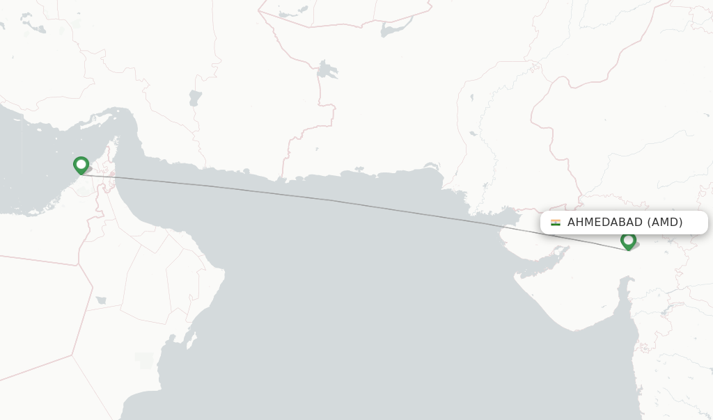 Route map with flights from Ahmedabad with Emirates