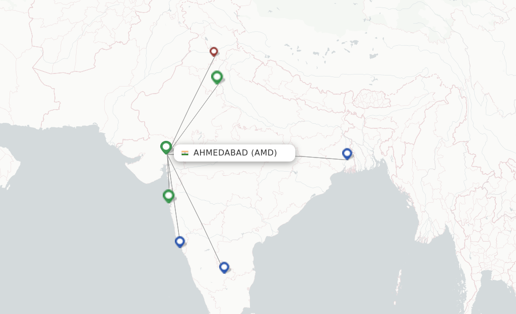 Route map with flights from Ahmedabad with GoAir