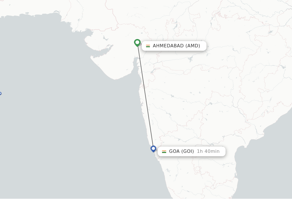 Flights from Ahmedabad to Goa route map