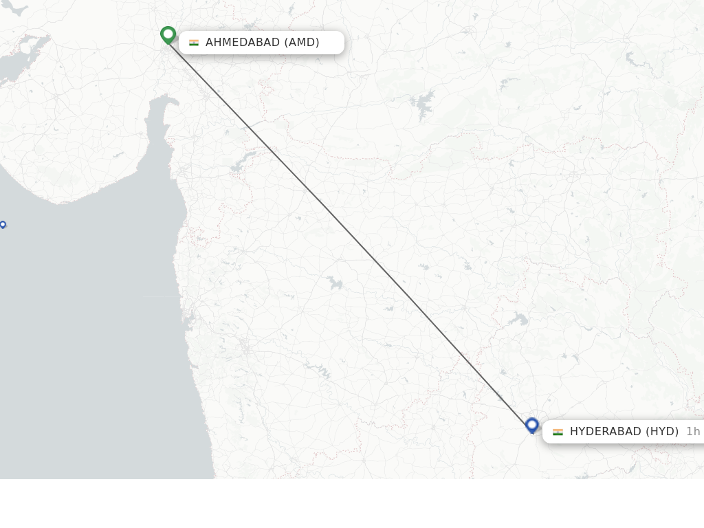 Flights from Ahmedabad to Hyderabad route map