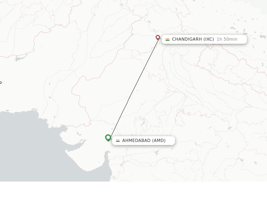 Flights from Ahmedabad to Chandigarh route map