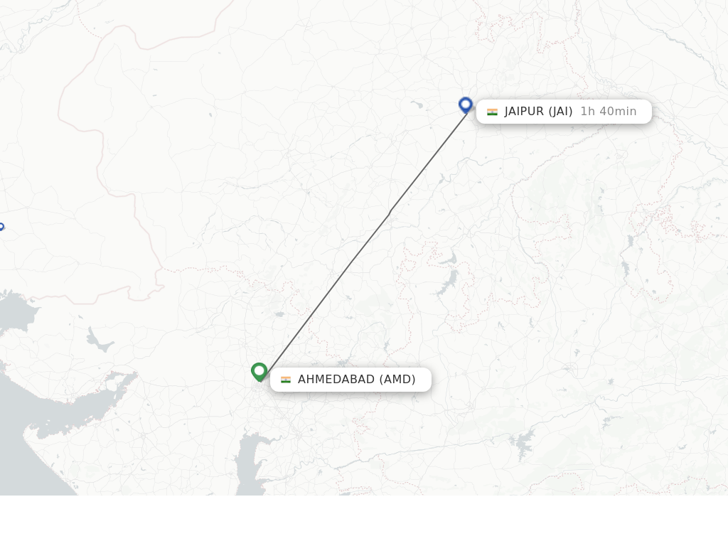 Flights from Ahmedabad to Jaipur route map