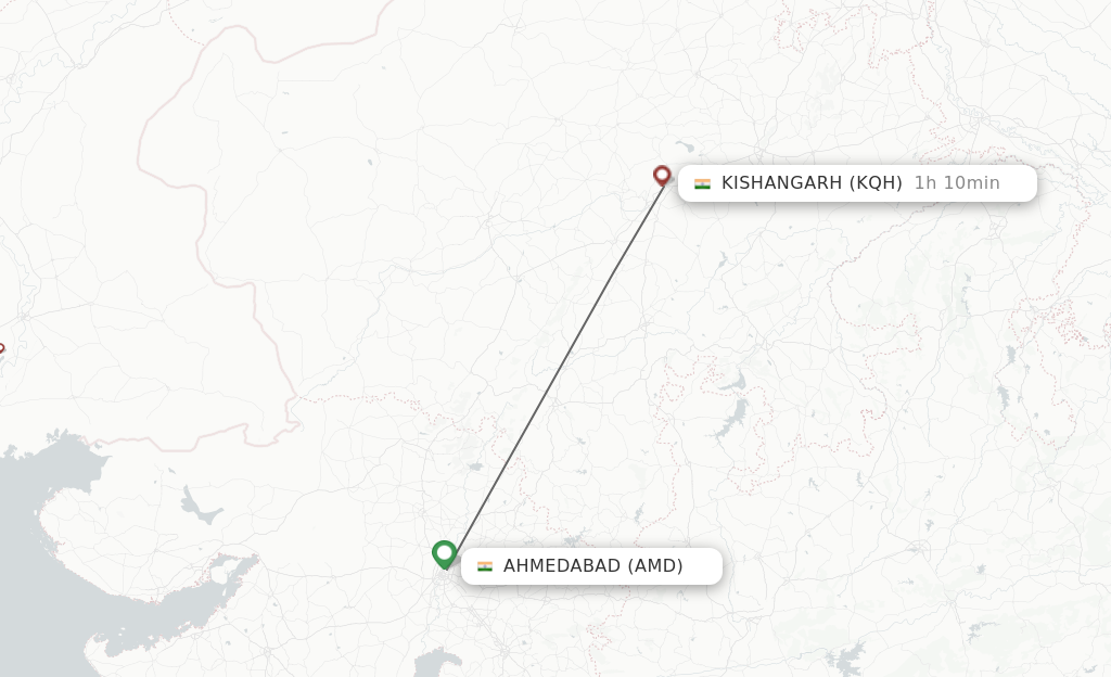 Flights from Ahmedabad to Kishangarh route map