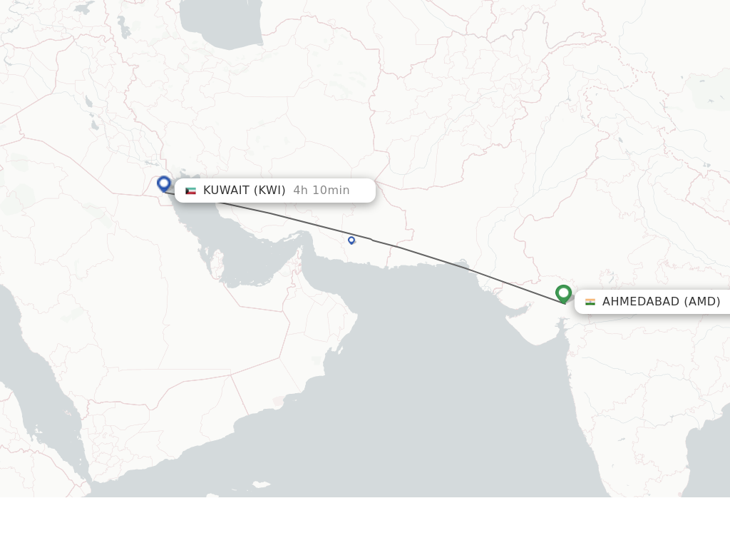Flights from Ahmedabad to Kuwait route map