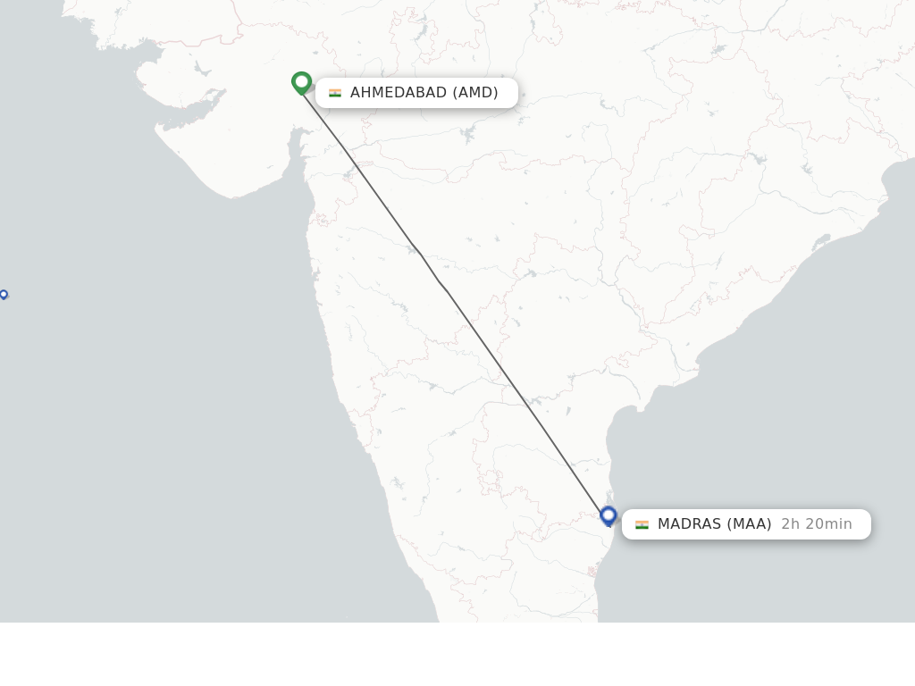 Flights from Ahmedabad to Madras route map