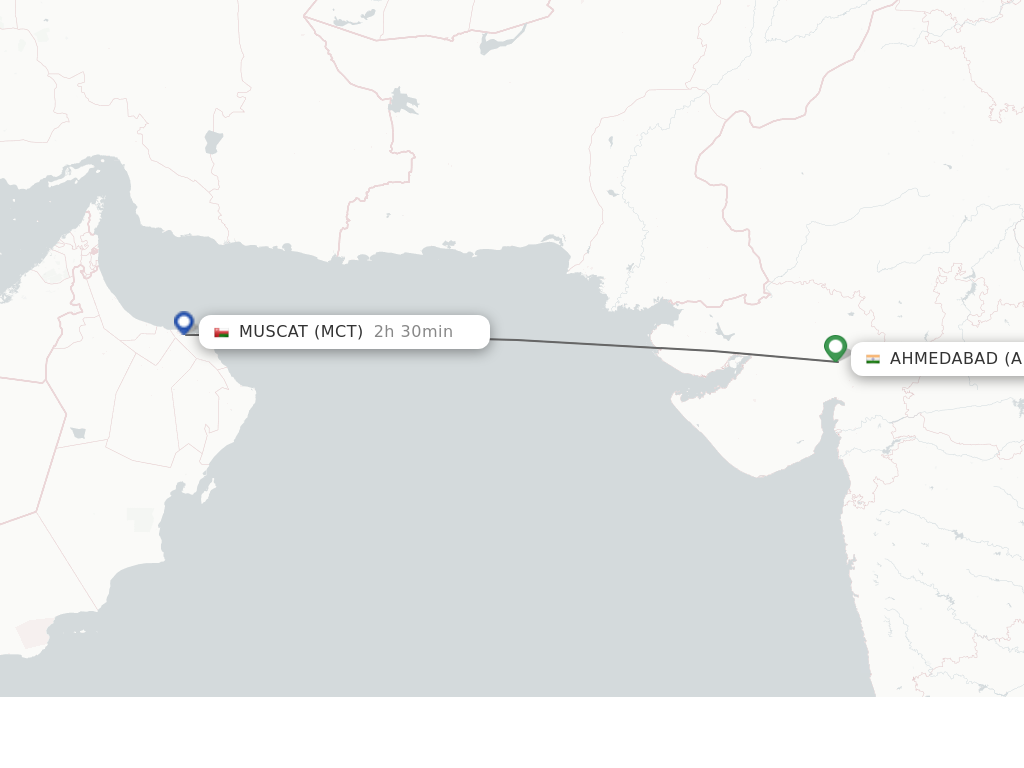 Flights from Ahmedabad to Muscat route map