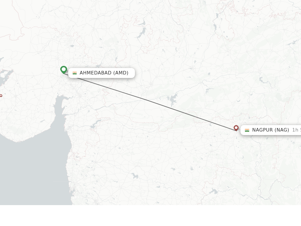 Flights from Ahmedabad to Nagpur route map