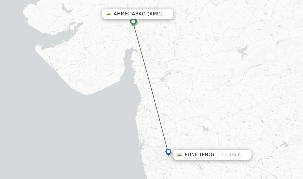 Flights from Ahmedabad to Pune route map
