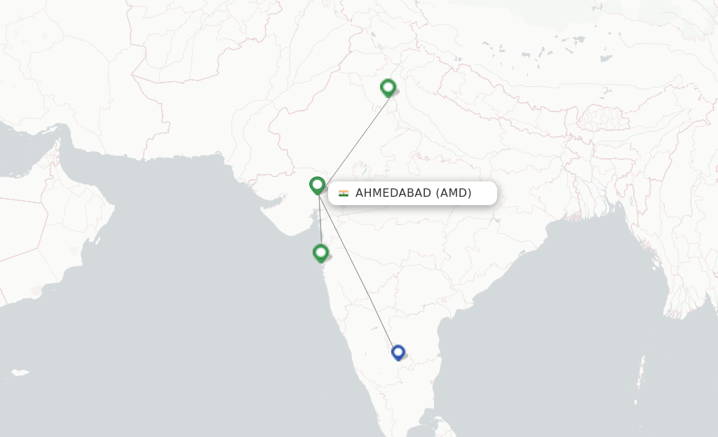 Route map with flights from Ahmedabad with Akasa Air