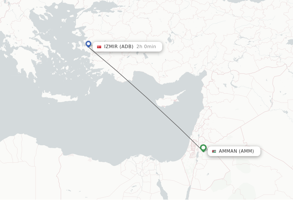 Flights from Amman to Izmir route map