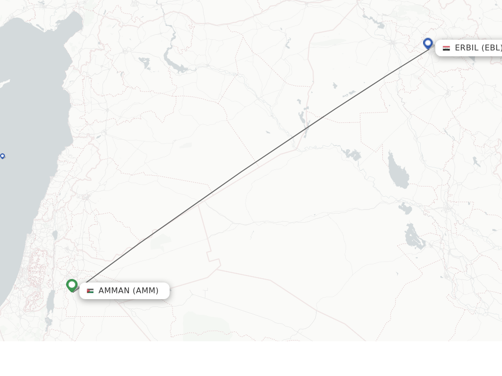 Flights from Amman to Erbil route map