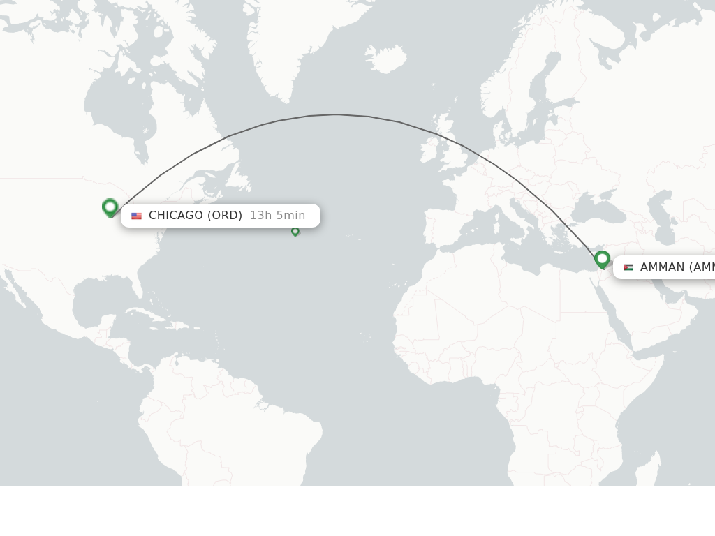 Flights from Amman to Chicago route map