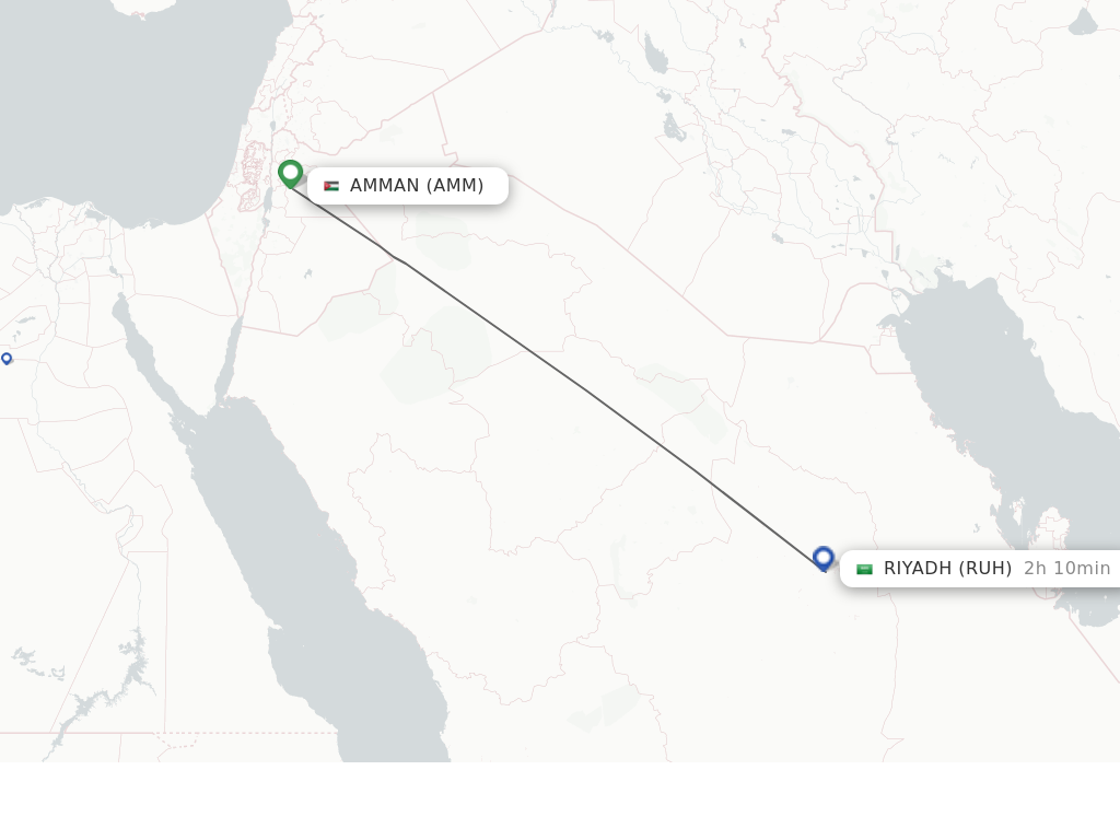 Flights from Amman to Riyadh route map