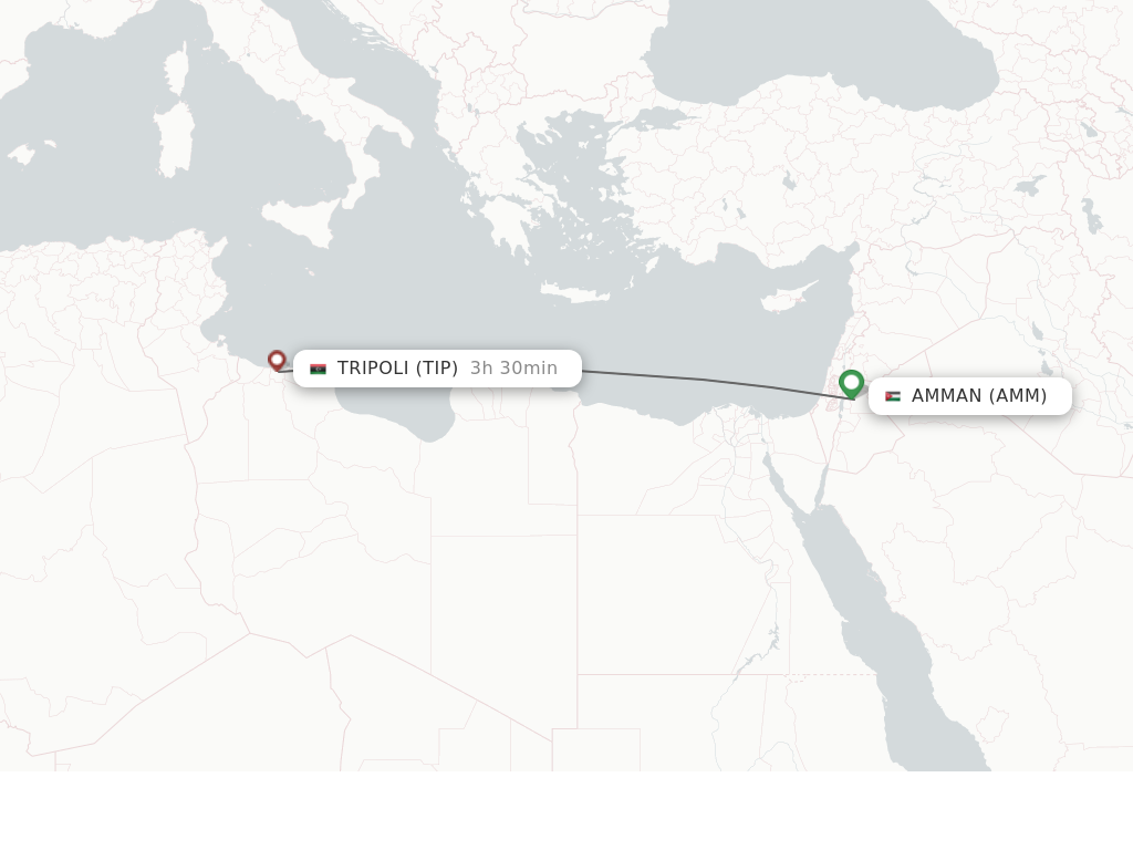 Flights from Amman to Tripoli route map