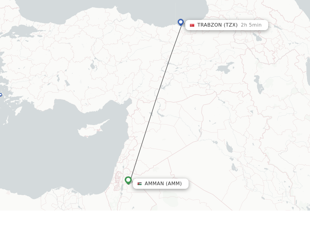 Flights from Amman to Trabzon route map