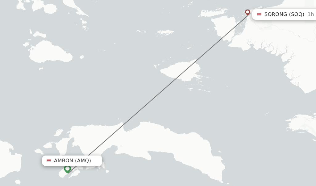 Flights from Sorong to Ambon route map
