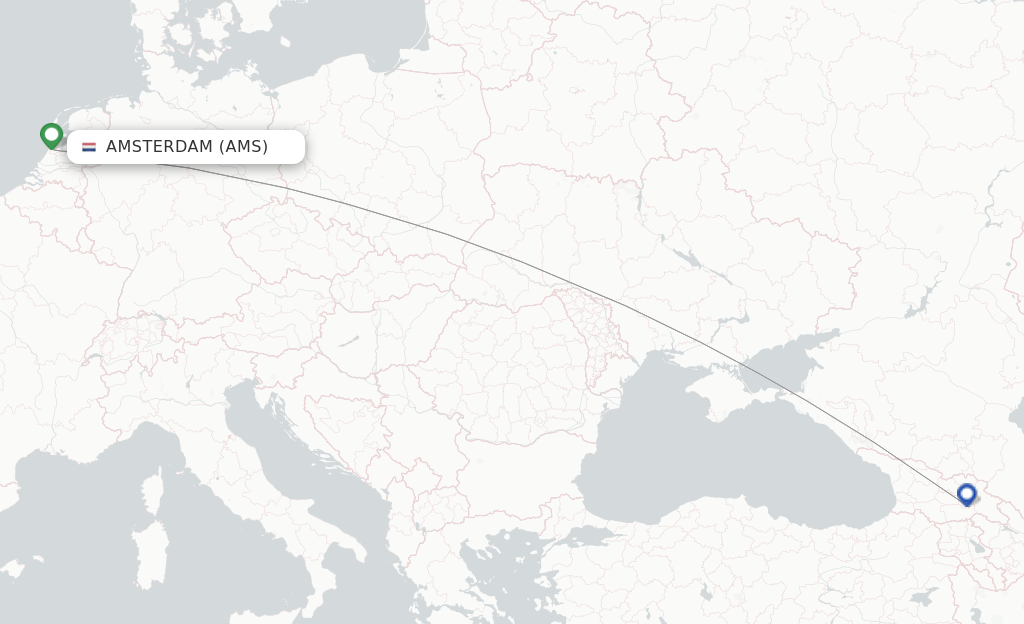 Route map with flights from Amsterdam with Georgian Airways