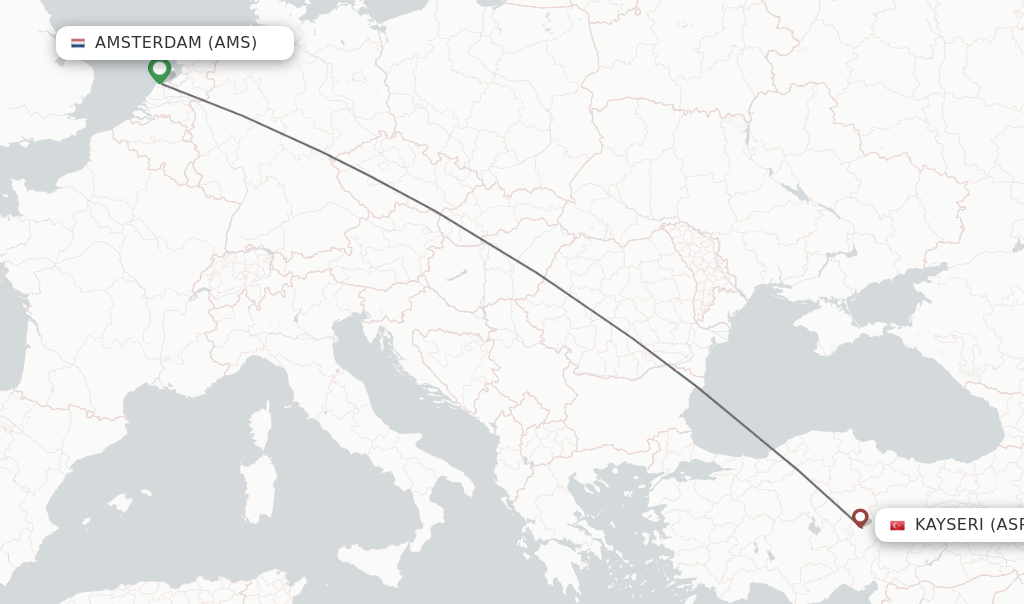 Flights from Amsterdam to Kayseri route map