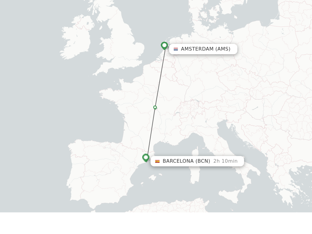Flights from Amsterdam to Barcelona route map