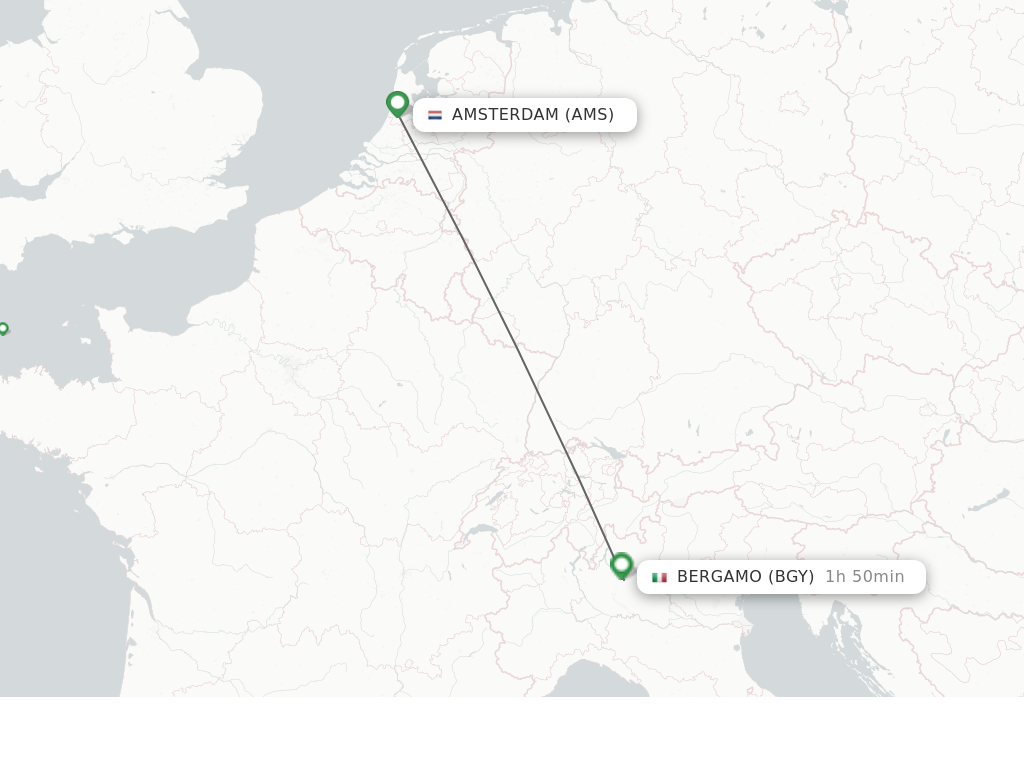 Flights from Amsterdam to Milan route map