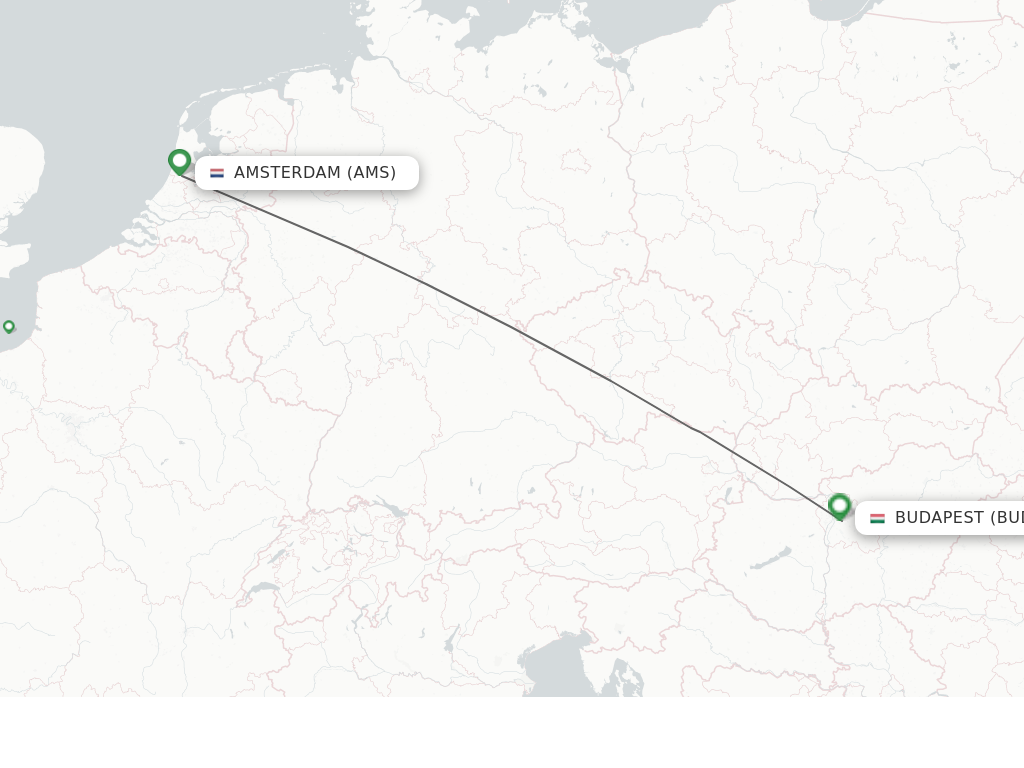 Flights from Amsterdam to Budapest route map