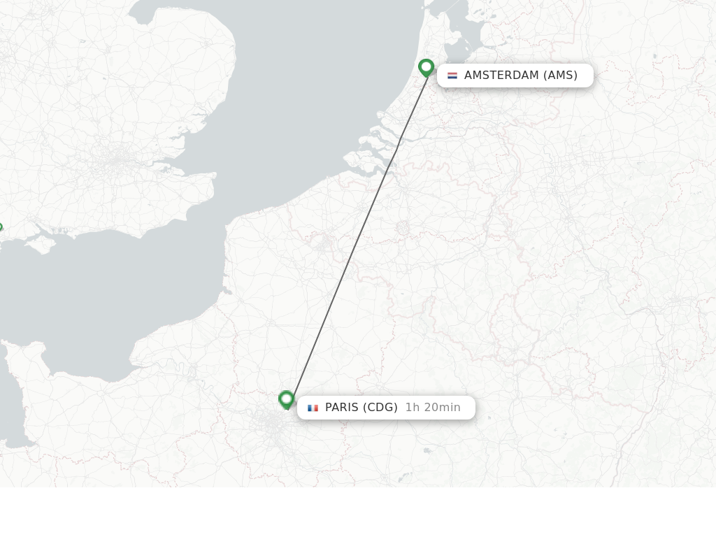 Flights from Amsterdam to Paris route map