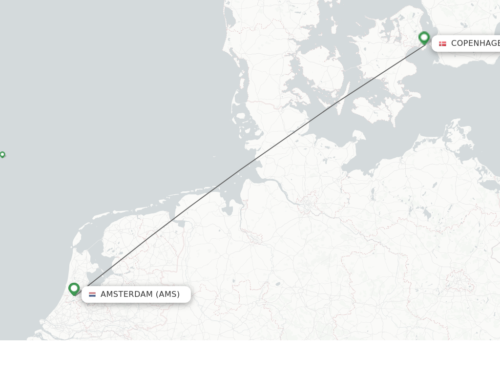 Flights from Amsterdam to Copenhagen route map