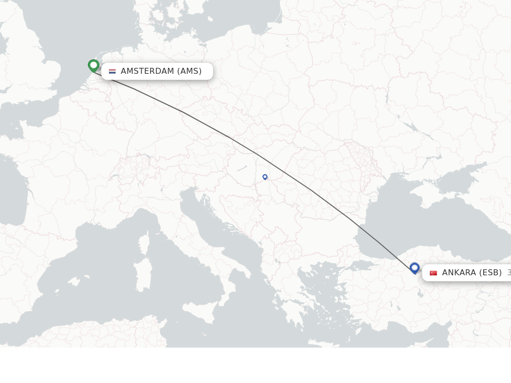 Flights from Amsterdam to Ankara route map