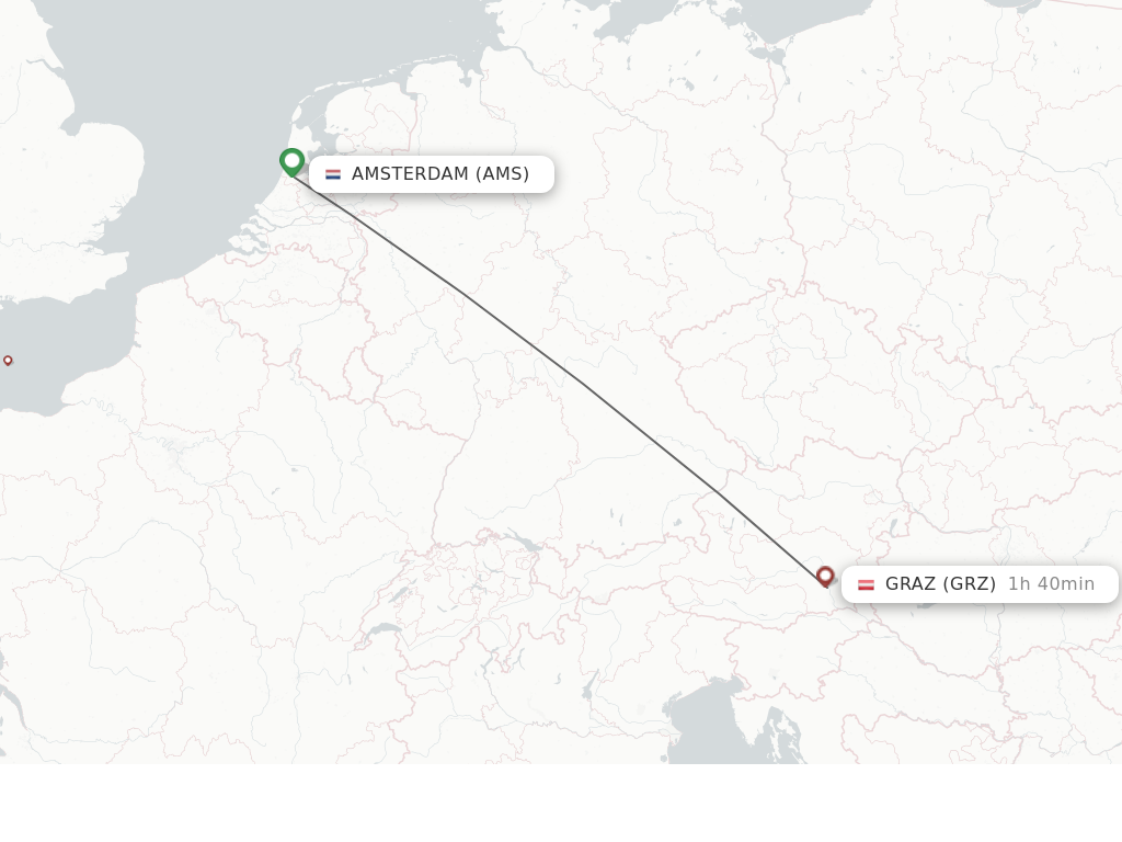Flights from Amsterdam to Graz route map