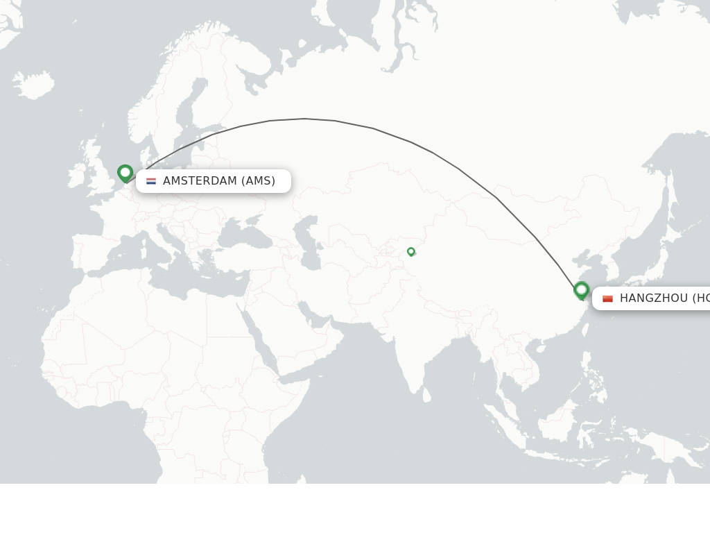 Flights from Amsterdam to Hangzhou route map