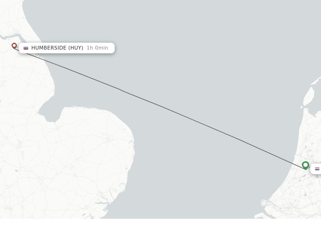 Flights from Amsterdam to Humberside route map