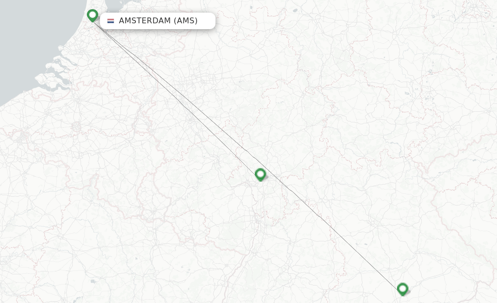 Route map with flights from Amsterdam with Lufthansa