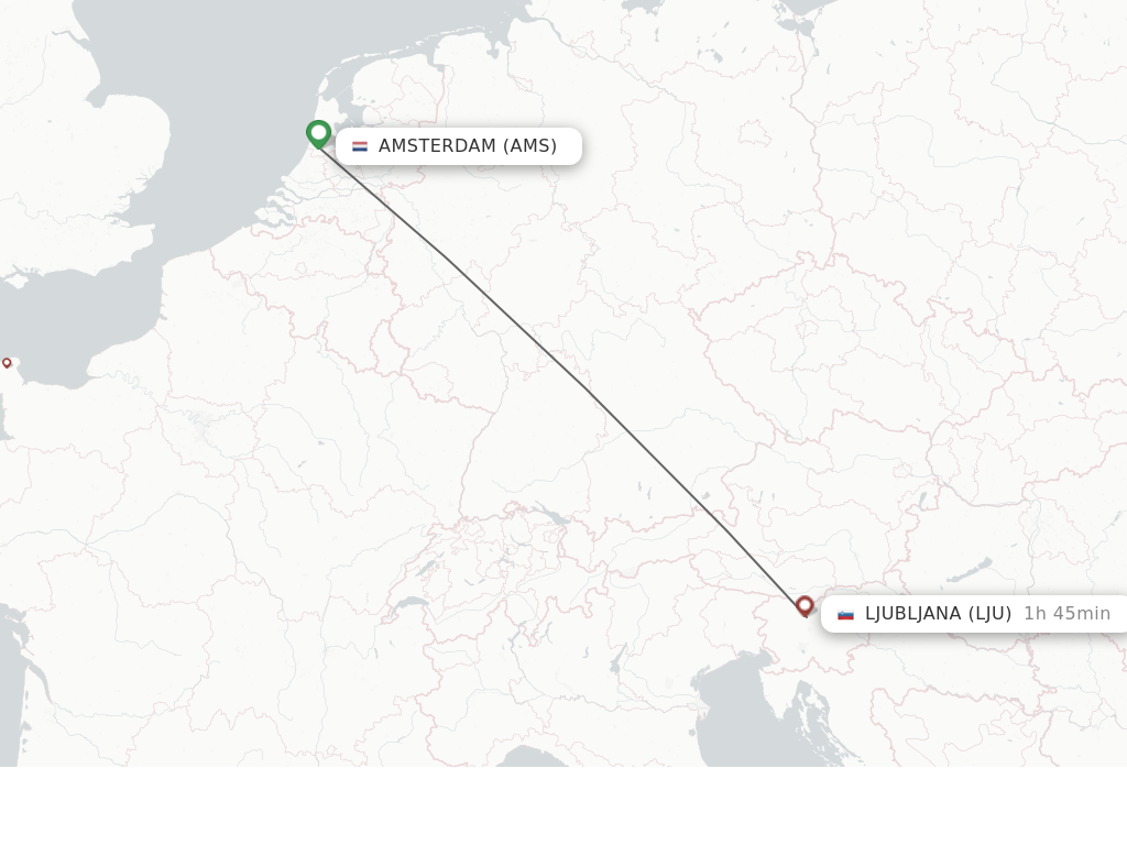 Flights from Amsterdam to Ljubljana route map