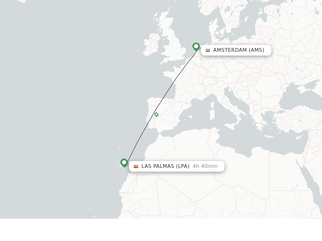Flights from Amsterdam to Las Palmas route map