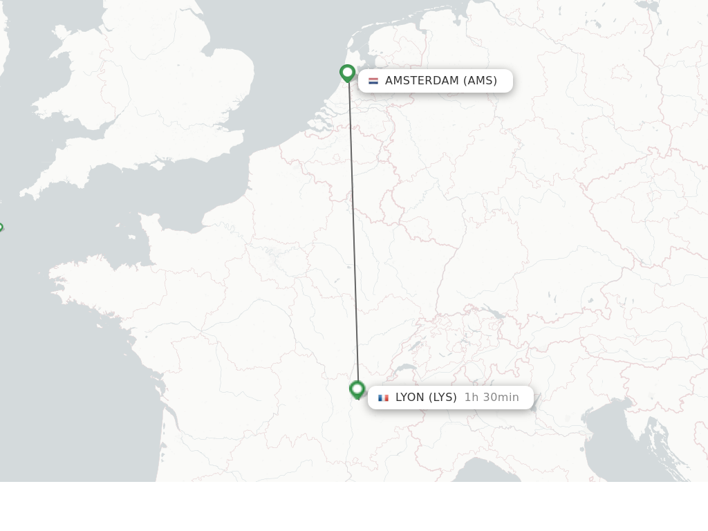 Flights from Amsterdam to Lyon route map
