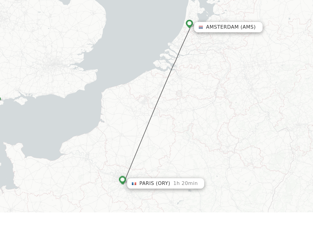 Flights from Paris to Amsterdam route map