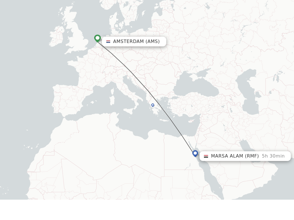 Flights from Amsterdam to Marsa Alam route map