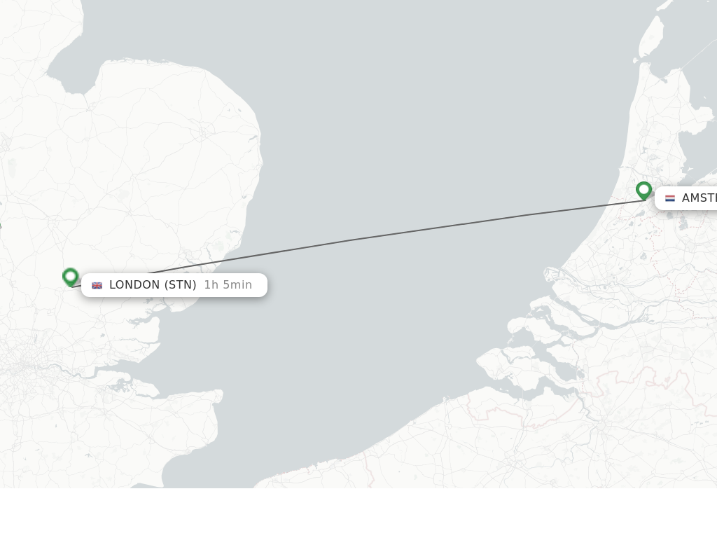 Flights from Amsterdam to London route map