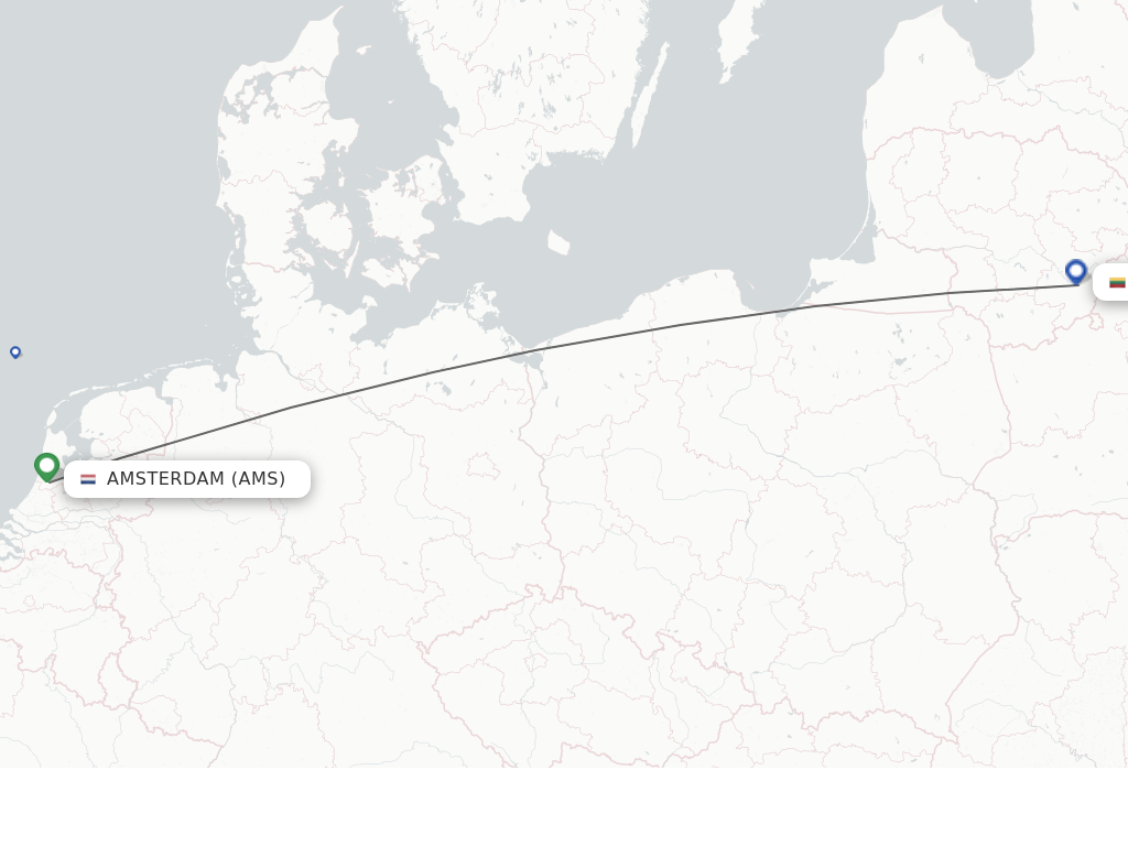Flights from Amsterdam to Vilnius route map