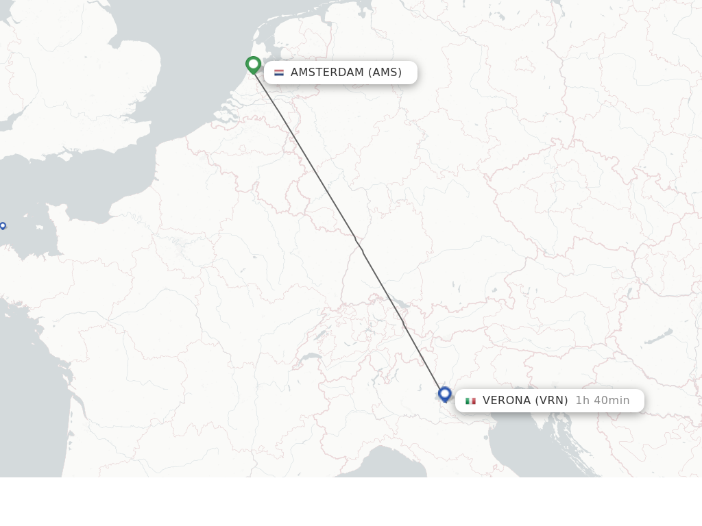 Flights from Verona to Amsterdam route map