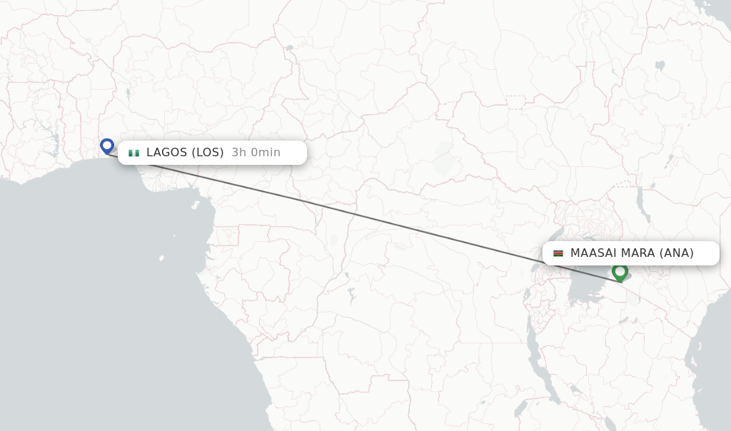 Flights from Maasai Mara to Lagos route map