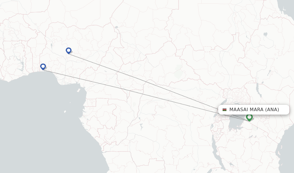 Route map with flights from Maasai Mara with United Nigeria