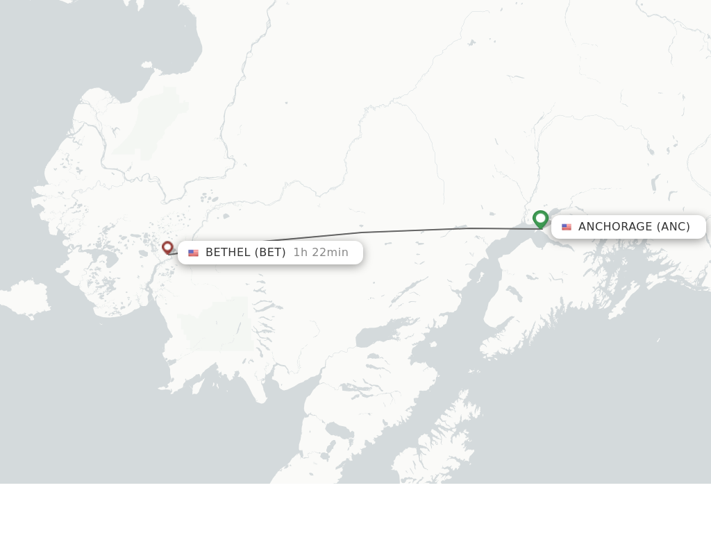 Flights from Anchorage to Bethel route map