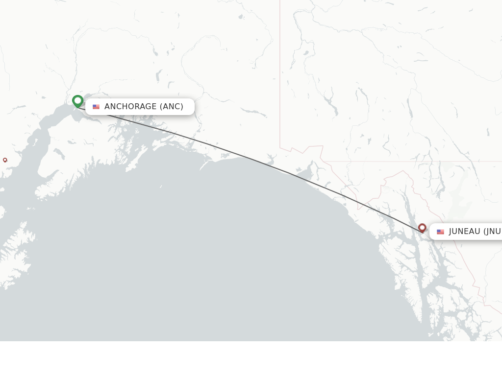 Flights from Anchorage to Juneau route map