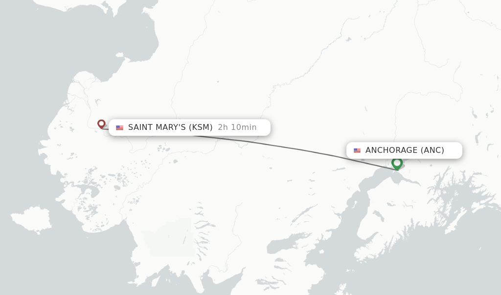 Flights from Anchorage to Saint Mary's route map
