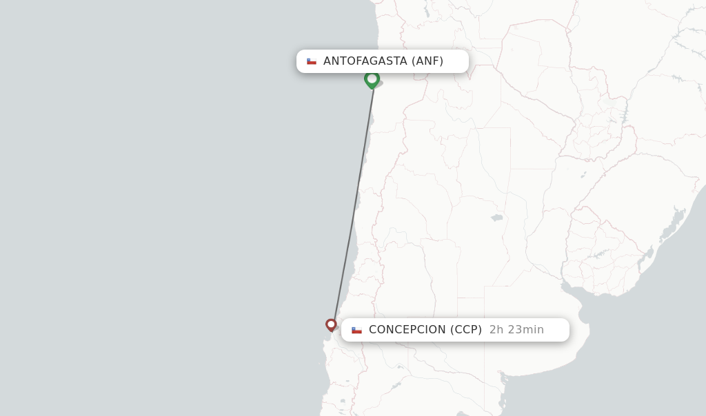Flights from Antofagasta to Concepcion route map