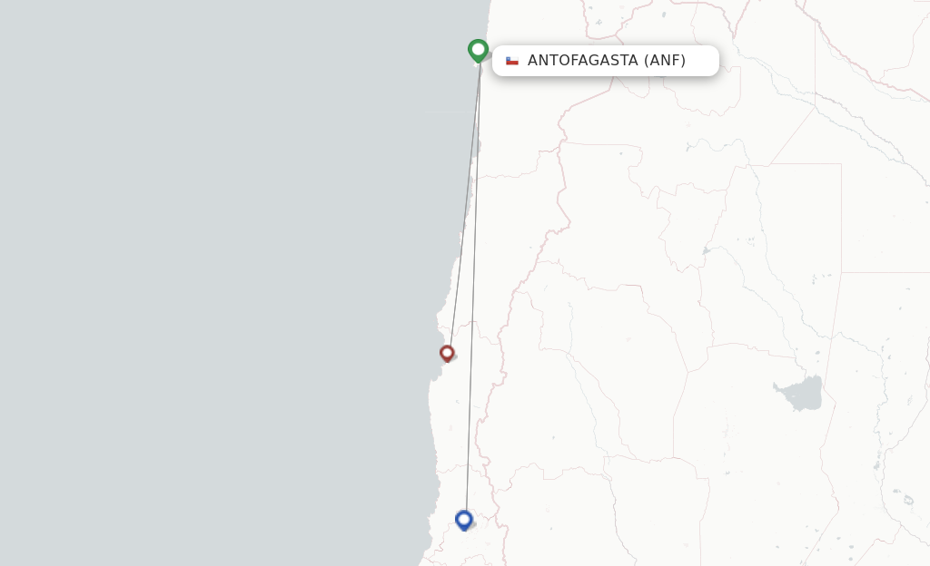Route map with flights from Antofagasta with Sky Airline